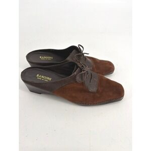 Rangoni Mules 6B Brown Suede Snakeskin Embossed Wedge Made in Italy Old Money‎